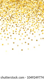 Gold Background. Yellow, Golden and Gold Circles on White Background. Vector Colorful Circles Confetti Isolated on White Background. Circles Confetti Fall From Top To Bottom. Postcard Design.