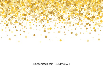 Gold Background. Yellow, Golden and Gold Circles on White Background. Vector Colorful Circles Confetti Isolated on White Background. Circles Confetti Fall From Top To Bottom. Postcard Design.