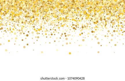 Gold Background. Yellow, Golden and Gold Circles on White Background. Vector Colorful Circles Confetti Isolated on White Background. Circles Confetti Fall From Top To Bottom. Postcard Design.