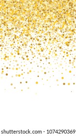 Gold Background. Yellow, Golden and Gold Circles on White Background. Vector Colorful Circles Confetti Isolated on White Background. Circles Confetti Fall From Top To Bottom. Postcard Design.