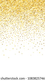 Gold Background. Yellow, Golden and Gold Circles on White Background. Vector Colorful Circles Confetti Isolated on White Background. Circles Confetti Fall From Top To Bottom. Postcard Design.