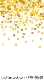 Gold Background. Yellow, Golden and Gold Circles on White Background. Vector Colorful Circles Confetti Isolated on White Background. Circles Confetti Fall From Top To Bottom. Postcard Design.