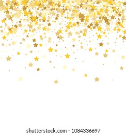 Gold Background. Yellow, Golden and Gold Stars on White Background. Vector Colorful Stars Confetti Isolated on White Background. Stars Confetti Fall From Top To Bottom. Postcard Square Design.