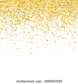 Gold Background. Yellow, Golden and Gold Stars on White Background. Vector Colorful Stars Confetti Isolated on White Background. Stars Confetti Fall From Top To Bottom. Postcard Square Design.