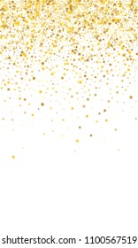 Gold Background. Yellow, Golden and Gold Stars on White Background. Vector Colorful Stars Confetti Isolated on White Background. Stars Confetti Fall From Top To Bottom. Postcard Vertical Design.