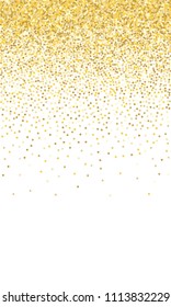 Gold Background. Yellow, Golden and Gold Stars on White Background. Vector Colorful Stars Confetti Isolated on White Background. Stars Confetti Fall From Top To Bottom. Postcard Vertical Design.