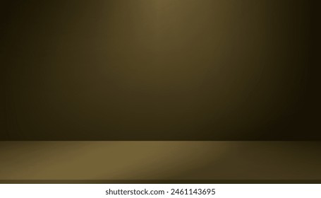 Fondo dorado, habitación de estudio vacía con foco, sombra en el piso. Fondo Galería marrón oscuro con pantalla de podio 3d, Vector Diseño mínimo para el producto presente para Navidades, Nuevo año, promotor de invierno 