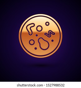 Gold Bacteria icon isolated on dark blue background. Bacteria and germs, microorganism disease causing, cell cancer, microbe, virus, fungi.  Vector Illustration