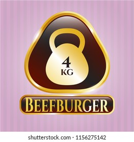  Gold badge with 4kg kettlebell icon and Beefburger text inside