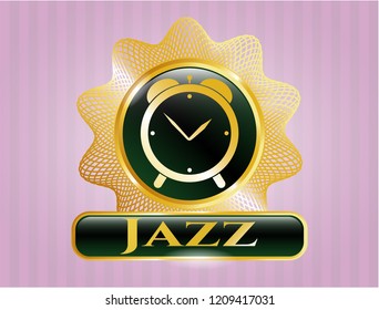  Gold badge with alarm clock icon and Jazz text inside