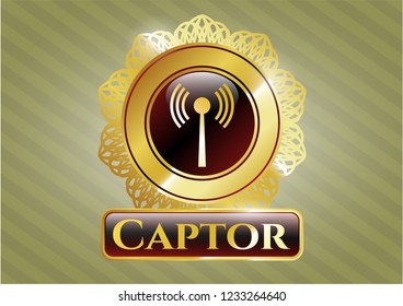  Gold badge with antenna signal icon and Captor text inside