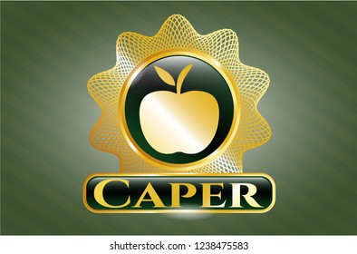  Gold badge with apple icon and Caper text inside
