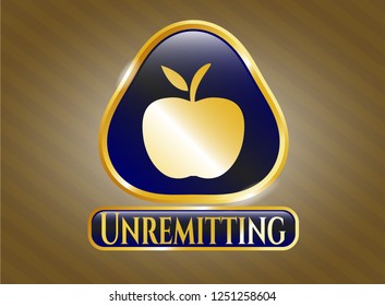  Gold badge with apple icon and Unremitting text inside