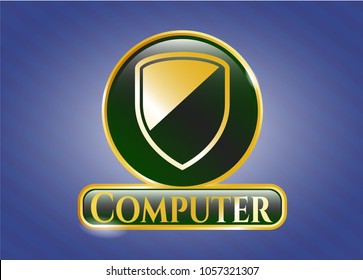  Gold badge with armor icon and Computer text inside