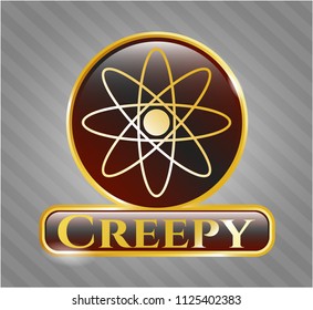  Gold badge with atom icon and Creepy text inside