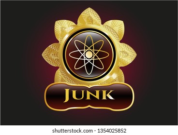  Gold badge with atom icon and Junk text inside