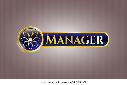  Gold badge with atom icon and Manager text inside