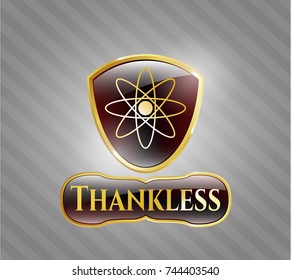  Gold badge with atom icon and Thankless text inside