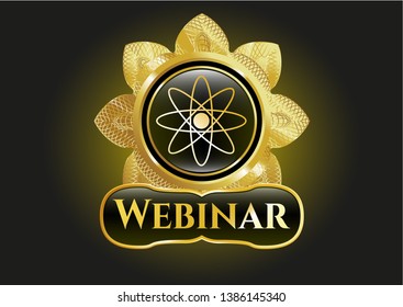  Gold badge with atom icon and Webinar text inside