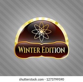  Gold badge with atom icon and Winter Edition text inside