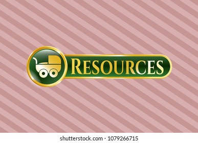  Gold badge with baby cart icon and Resources text inside