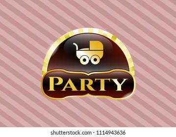  Gold badge with baby cart icon and Party text inside