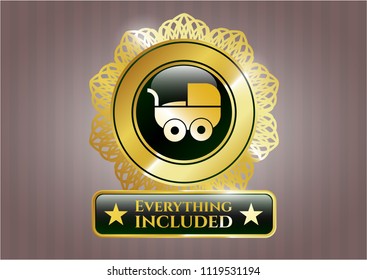  Gold badge with baby cart icon and Everything included text inside