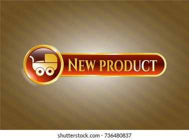  Gold badge with baby cart icon and New Product text inside