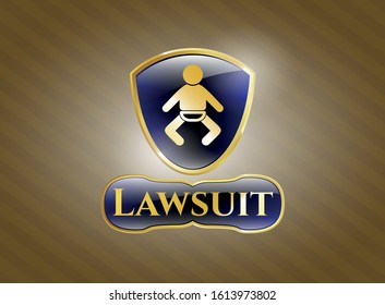  Gold badge with baby icon and Lawsuit text inside
