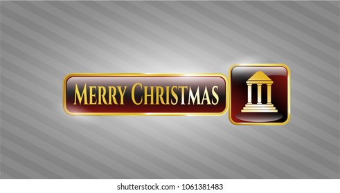  Gold badge with bank icon and Merry Christmas text inside
