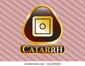  Gold badge with bank safe icon and Catarrh text inside