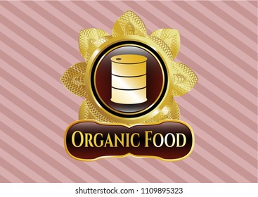  Gold badge with barrel icon and Organic Food text inside