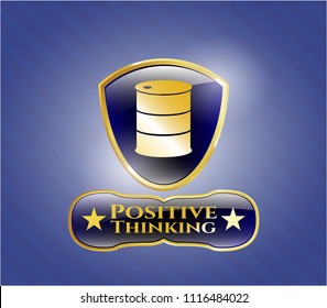  Gold badge with barrel icon and Positive Thinking text inside