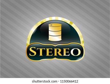  Gold badge with barrel icon and Stereo text inside
