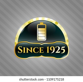   Gold badge with battery icon and Since 1925 text inside