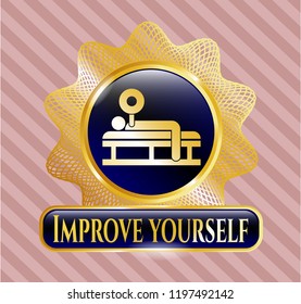  Gold badge with bench press icon and Improve yourself text inside