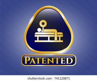  Gold badge with bench press icon and Patented text inside
