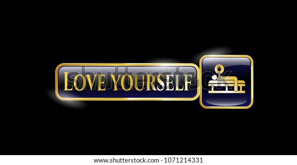 Gold Badge Bench Press Icon Love Stock Vector Royalty Free