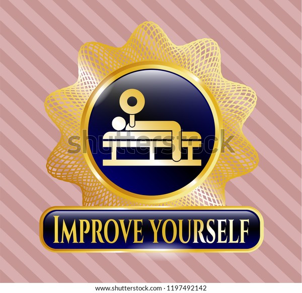 Gold Badge Bench Press Icon Improve Stock Vector Royalty Free