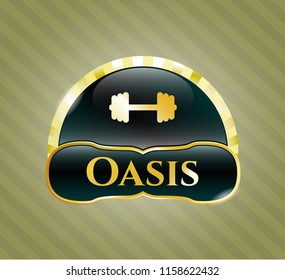  Gold badge with big dumbbell icon and Oasis text inside