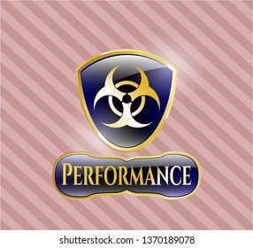  Gold badge with biohazard icon and Performance text inside
