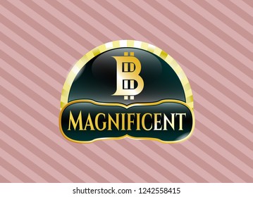  Gold badge with bitcoin icon and Magnificent text inside