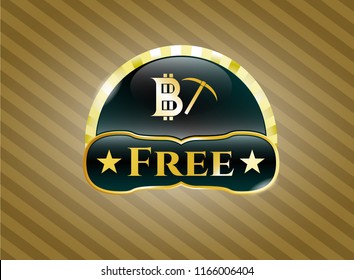  Gold badge with bitcoin mining icon and Free text inside