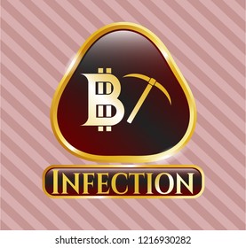  Gold badge with bitcoin mining icon and Infection text inside