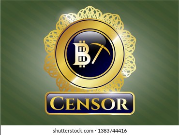  Gold badge with bitcoin mining icon and Censor text inside