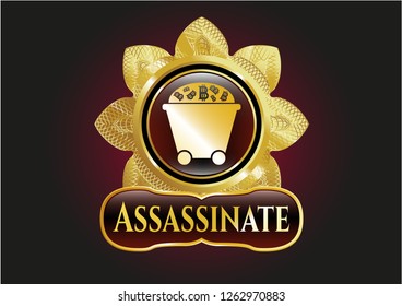  Gold badge with Bitcoin mining trolley icon and Assassinate text inside