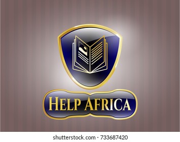  Gold badge with book icon and Help Africa text inside