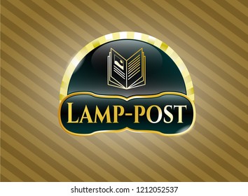   Gold badge with book icon and Lamp-post text inside