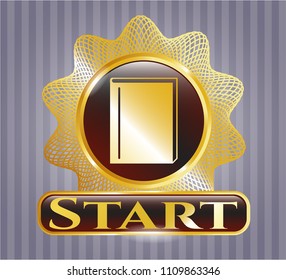  Gold badge with book icon and Start text inside