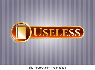  Gold badge with book icon and Useless text inside